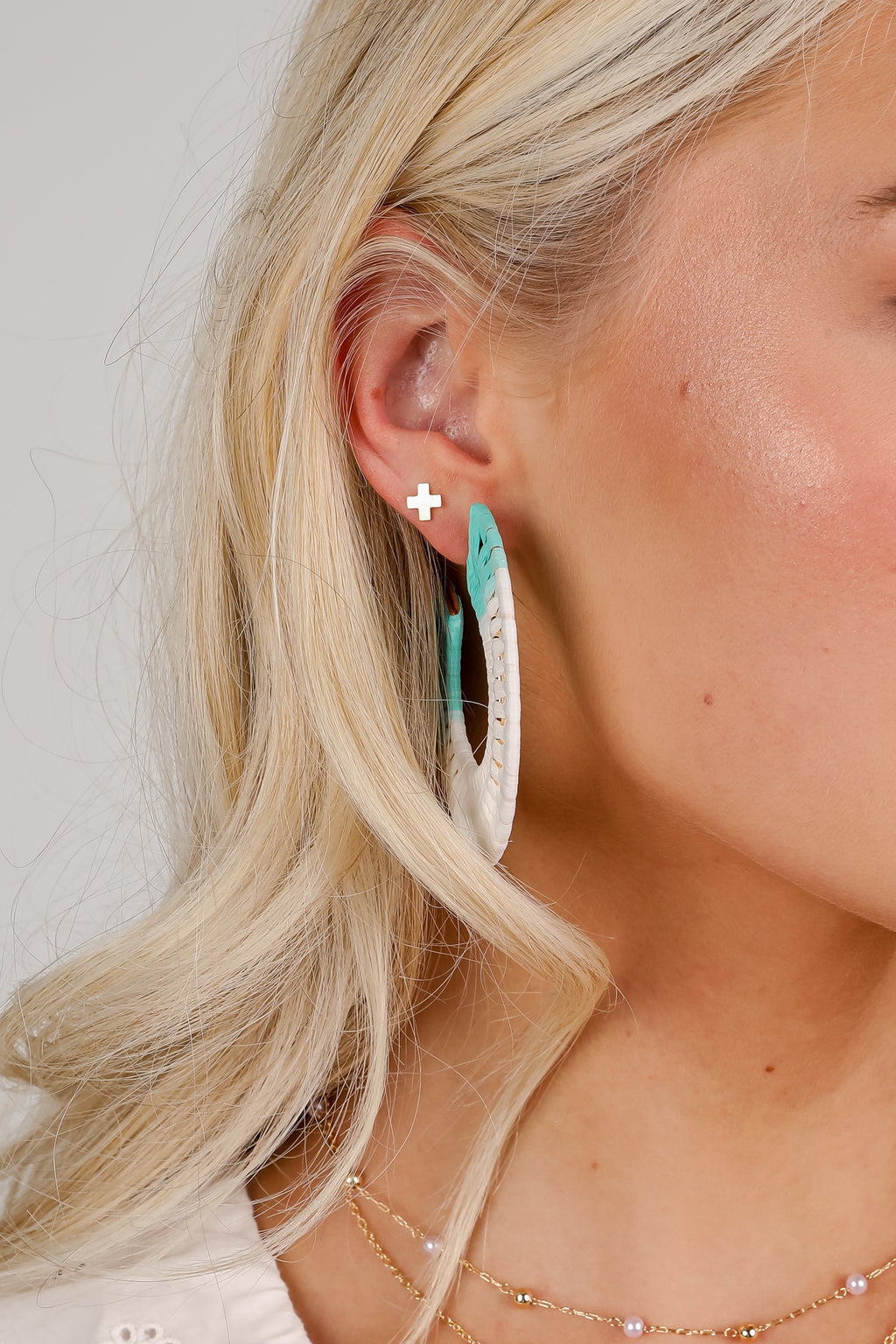 FINAL SALE - Callie Aqua Straw Hoop Earrings