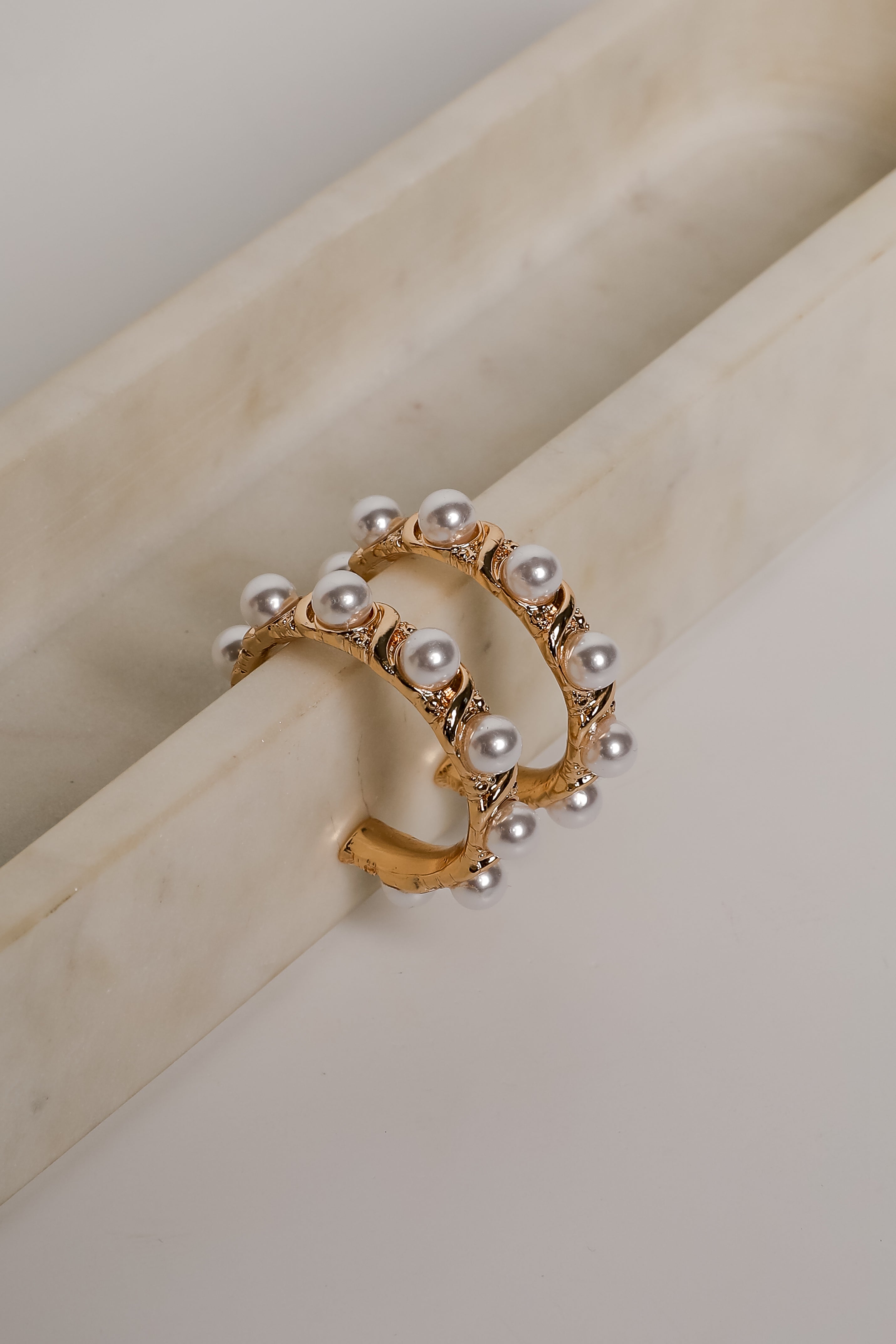 FINAL SALE - Amber Gold Pearl Hoop Earrings